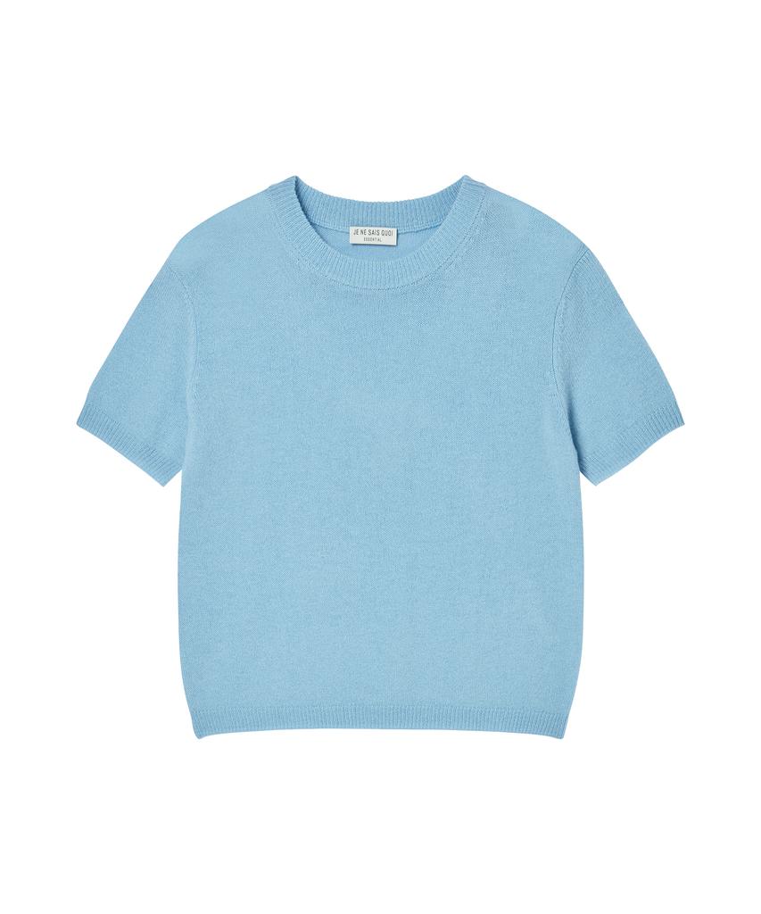 JE NE SAIS QUOI Sheer Cashmere Blended Crew Neck Short Sleeve Knit_Sky Blue
