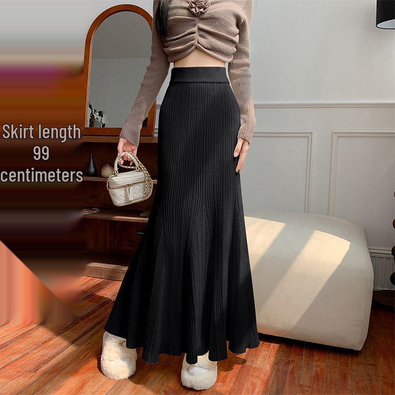 2025 Elegant Slim-Fit High-Waist Woolen Knit Mermaid Skirt for Women - Autumn/Winter Collection