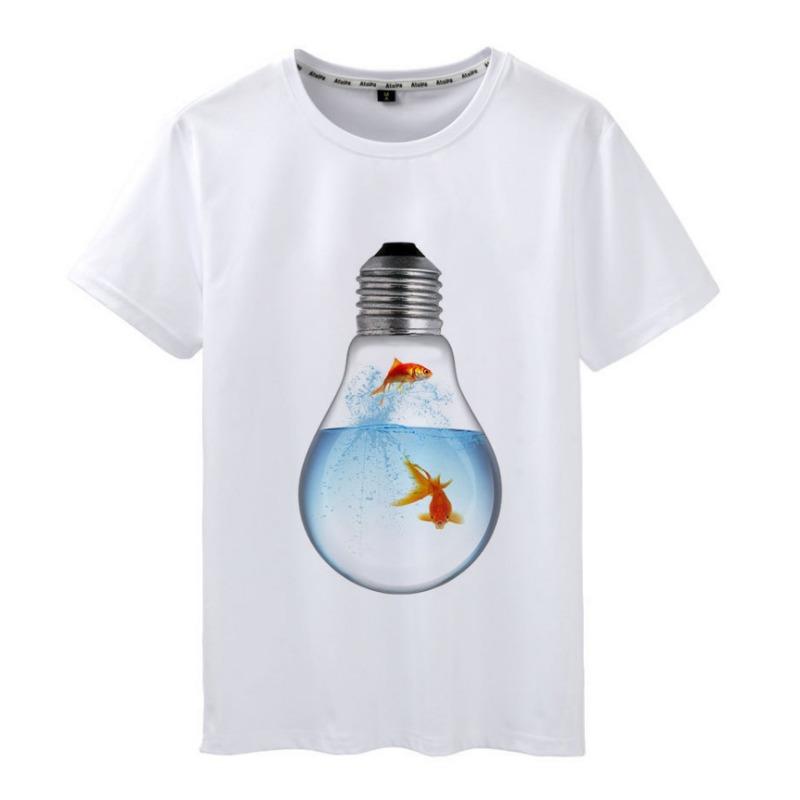 Summer Round Neck 3D Goldfish And Shark Print Top Fashionable Casual Short Sleeved Men's T-shirts