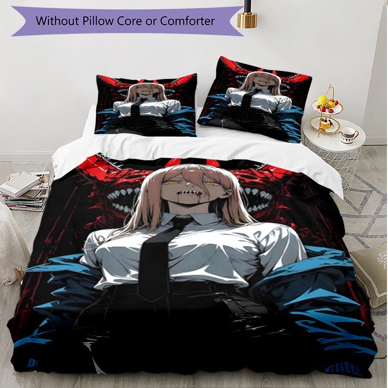 3pcs Duvet Cover Set (1*Duvet Cover + 2*Pillowcase, Without Core), Makima Chainsaw Man Print Soft All‑Season Bedding Set, Home Bedroom Decor Gift