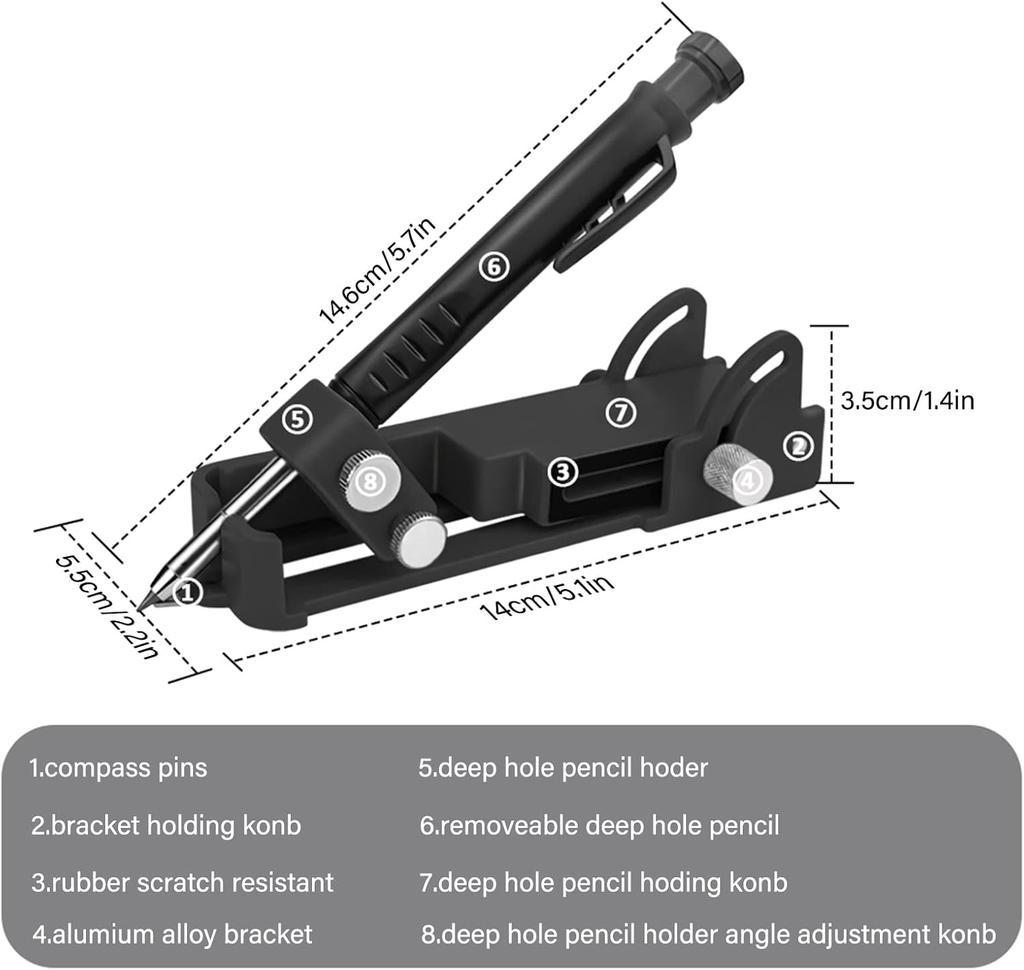 Woodworking Scribing Tool Grease Marker 6 Pencils Adjustable Tile Layout Gauge Precision Line Marking DIY Carpenter Kit