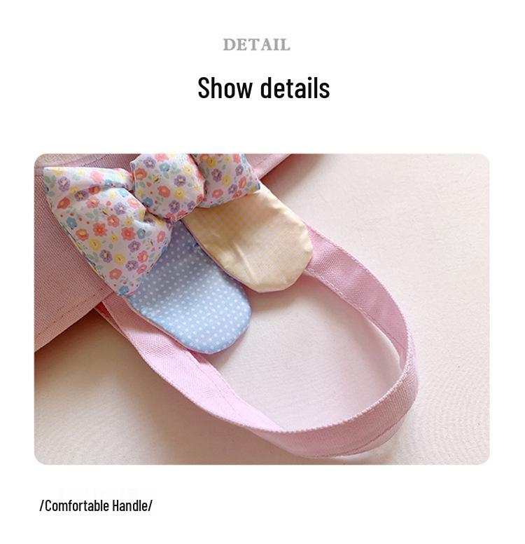 Roztomilá plátěná taška na oběd se zaječími oušky s květinovou melodií