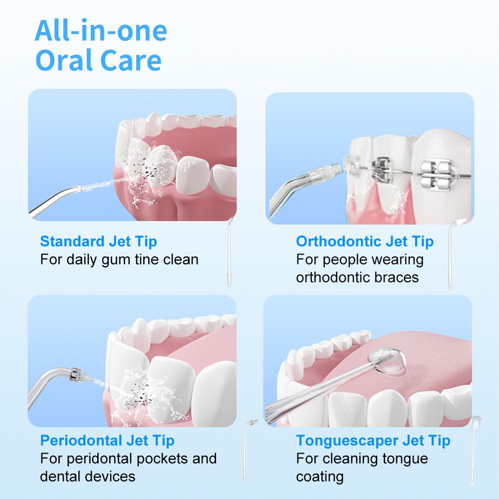 Portable Dental Water Flosser Oral Irrigator USB Rechargeable with 4 Water Jet 4 Modes Electric Teeth Cleaning Teeth Cleaner