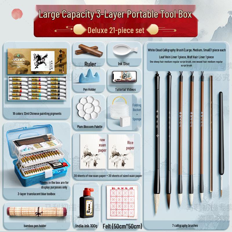 Maries 12-Farben Anfänger Tuschemalerei Set für Kinder mit Pinseln