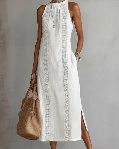 Women's Solid Color Loose Long Crew Neck Vest Fashion Casual Women's Dress