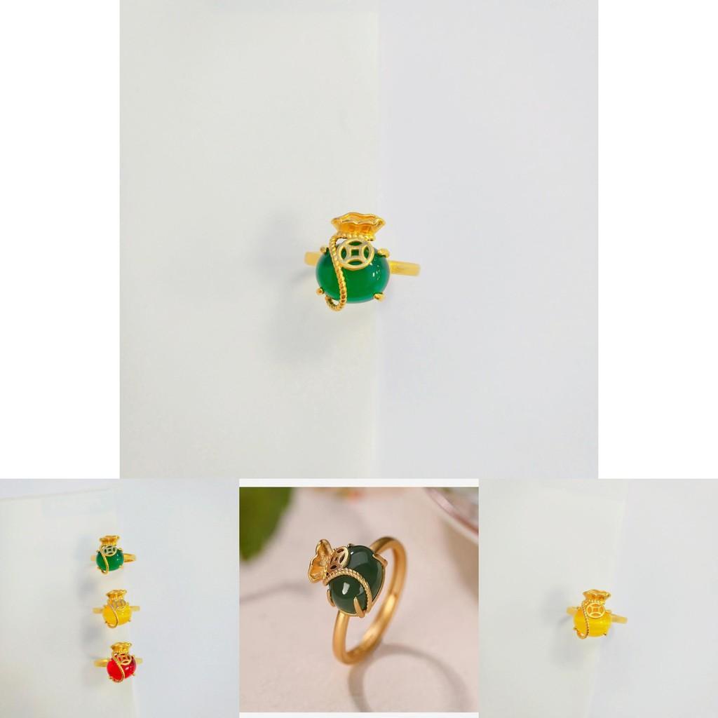 Vietnamese Gold Coin Pouch Ring Elegant Adjustable Brass Ring With Geometric Design