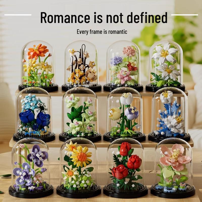 Bionic Eternal Flower Building Blocks: Sunflower and Rose Assembly Toy for Children