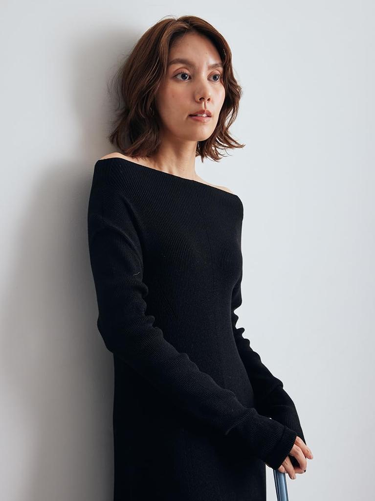 ribbed knit dress 09WNO255112BLK0 Multi-way off-the-shoulder