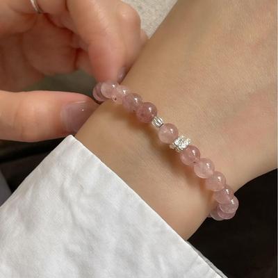 Strawberry Crystal S925 Silver Bracelet: Sweet, Luxurious, High-End Beaded Hand Jewelry.