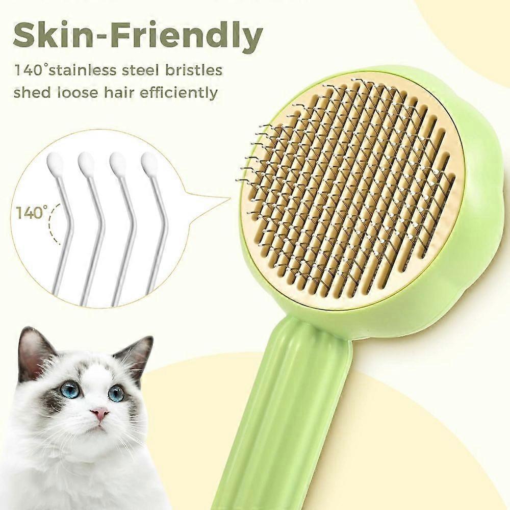 Sonnenblumen-Katzenbürste gegen Haarausfall, Selbst reinigende Katzenhaarbürste, Haustierpflegebürste mit Entriegelungsknopf für kurz- und langhaarige Katzen Hunde (Grün)