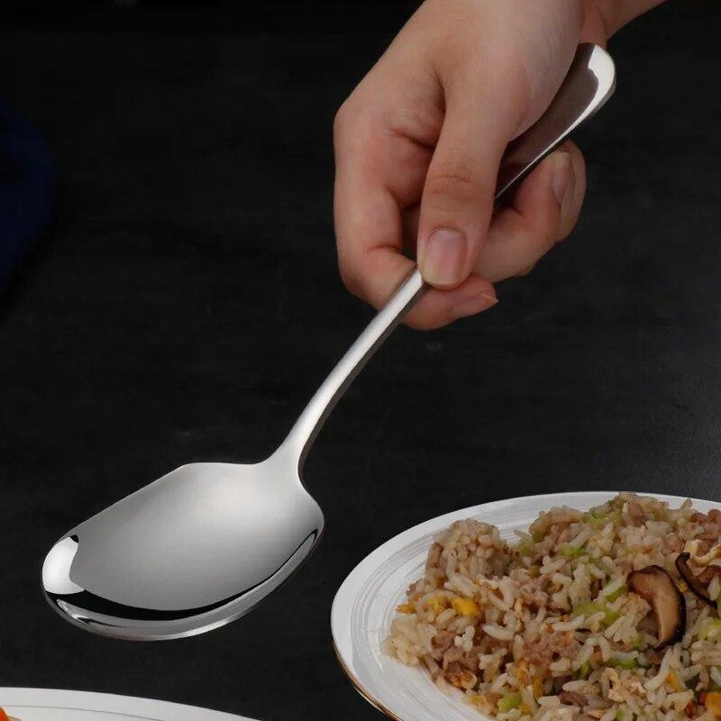 Stainless Steel Round Spoon, Thickened Long Handle To Prevent Scalding, Kitchen Cooking Utensil