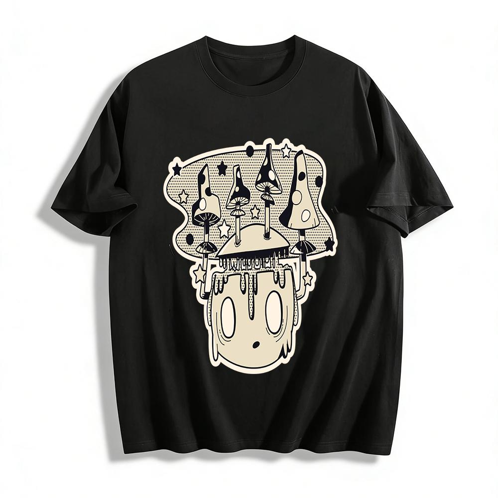 

Weird Mushroom Skull Print Casual Top Street Trendy Creative Loose T-Shirt For Men Women Pure cotton T-shirt XXS