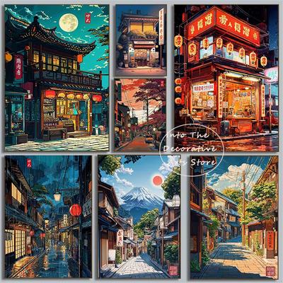 Scene di Strada Anime Giapponesi Classiche Ristorante di Tokyo Pittura Diamante 5D Kit Stampa Motivo Arte Fai da Te Puzzle Tela Mosaico Cucito Decorazione Casa
