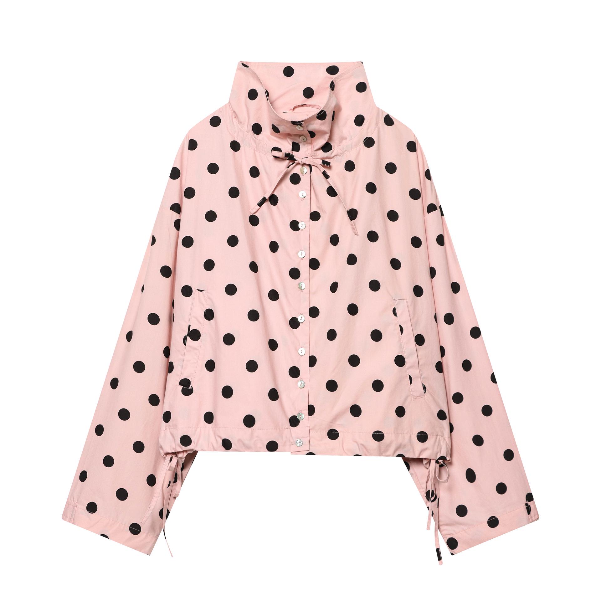 European & American Fashion: Women s Casual Long Sleeve Pink Polka Dot Jacket L