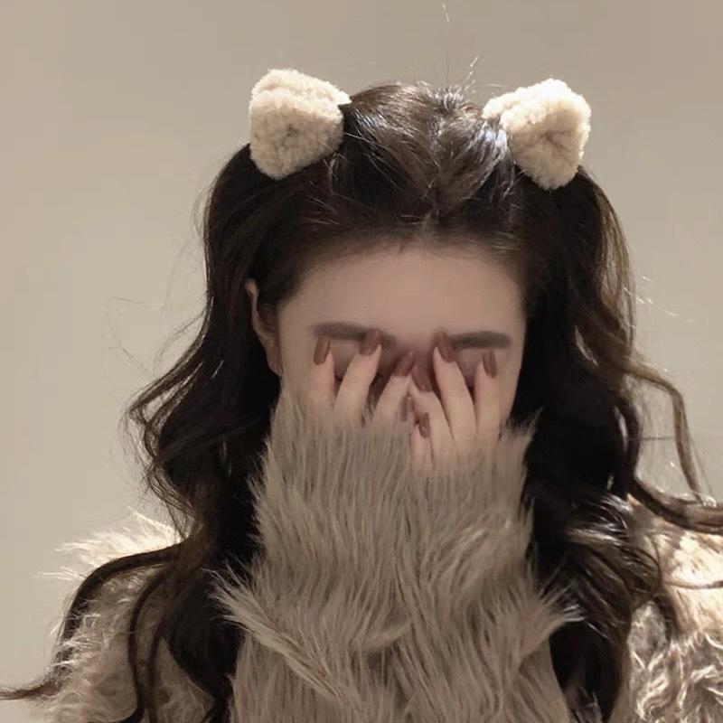 Cute Girl Lamb Wool Grab Clip Triangular Cat Ears Hair Grab Small Bangs Clip Autumn And Winter Plush Hair Accessories