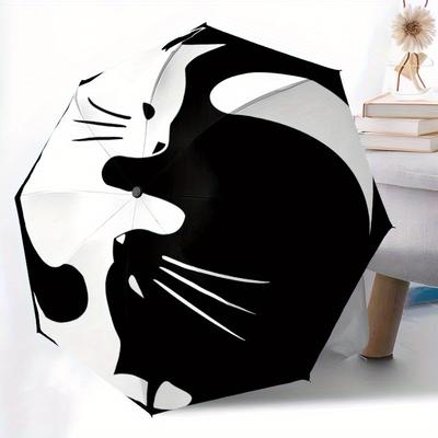 1pc Cat YinYang Automatic Open/Close Umbrella with One Touch Button,, Windproof Design   Lightweight Portable Umbrella for Women & Men6020