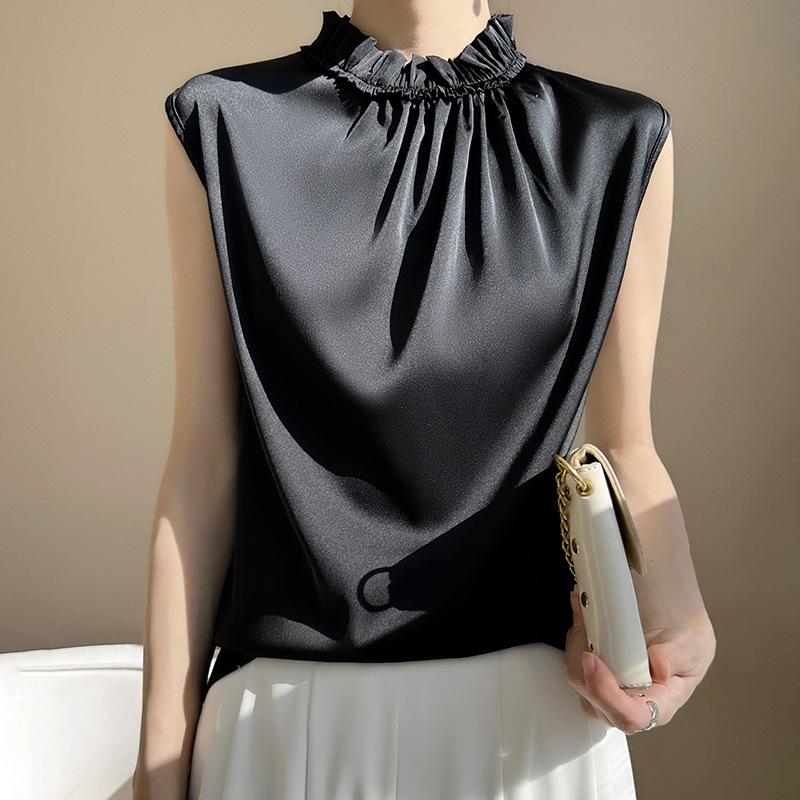 

Безрукавный жилет из уксусной кислоты для женщин на лето, однотонный, свободного кроя, с темпераментом, универсальный и модный топ-жилет XXL