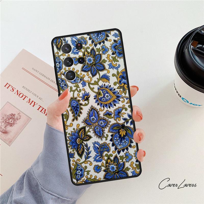 Ancient Floral Tiles phone case For Samsung Galaxy S24 S25 S23 S22 Ultra Note 10 20 Plus S20 S21 FE Cover