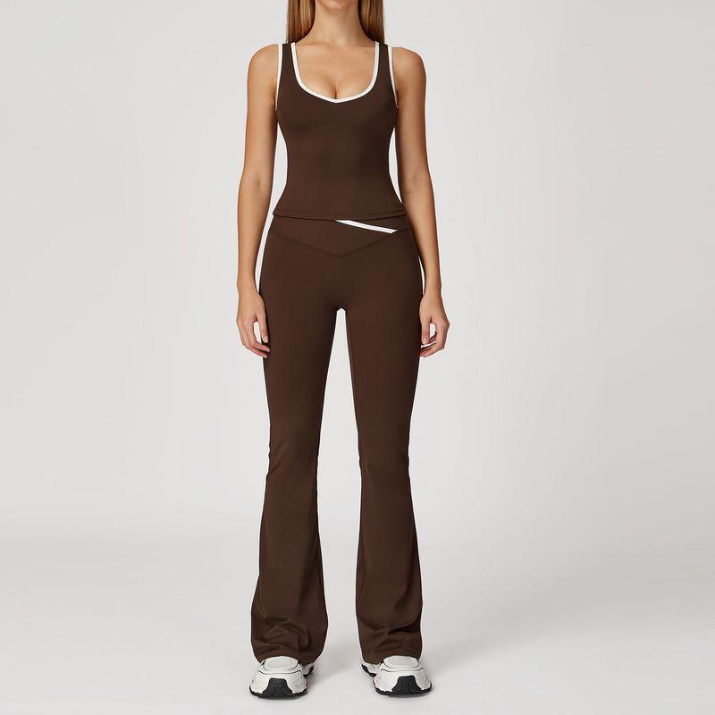 Guangzhou Zechuang Clothing Co., Ltd. Cross High Top Sports Suit Women's Contrast Color Open Back Tight Nude Feel Yoga