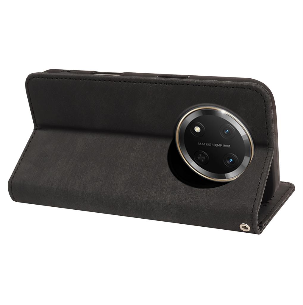 For Honor X60 Pro 5G/X9c 5G Case Strong Magnetic Leather Wallet Phone Cover with Striped Texture