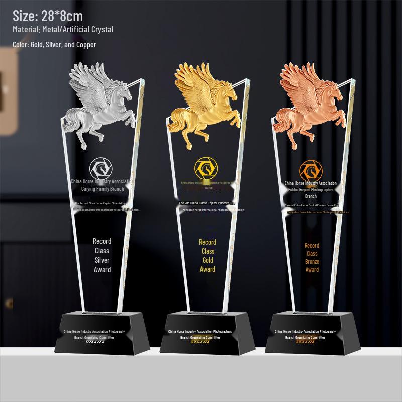 Crystal Horse Head Trophy & Pegasus Figurine - Equestrian Racing Champion/Outstanding Employee Award