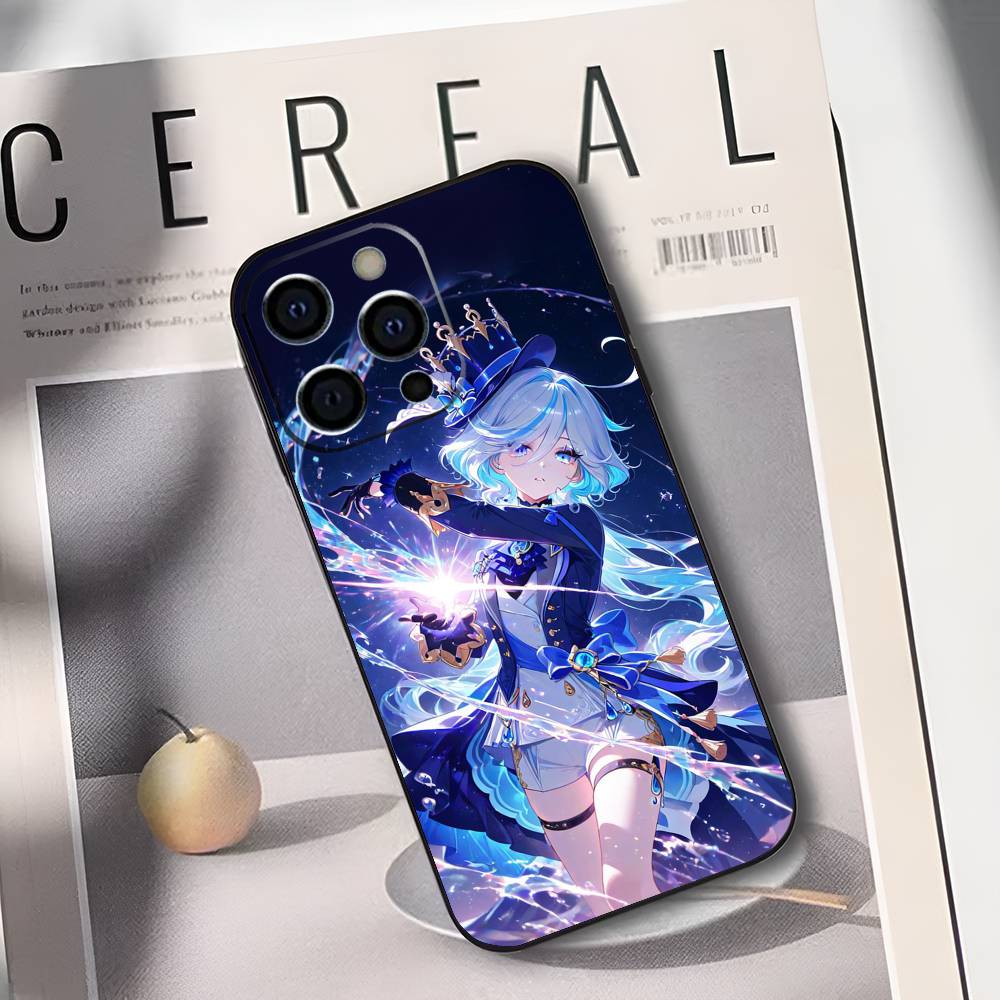 

F-Furina G-Genshin I-Impact Phone Case For IPhone 17,16,15,14,13,12,11,Plus,Pro,Max,Plus,XS,soft case Black silicone iPhone15plus