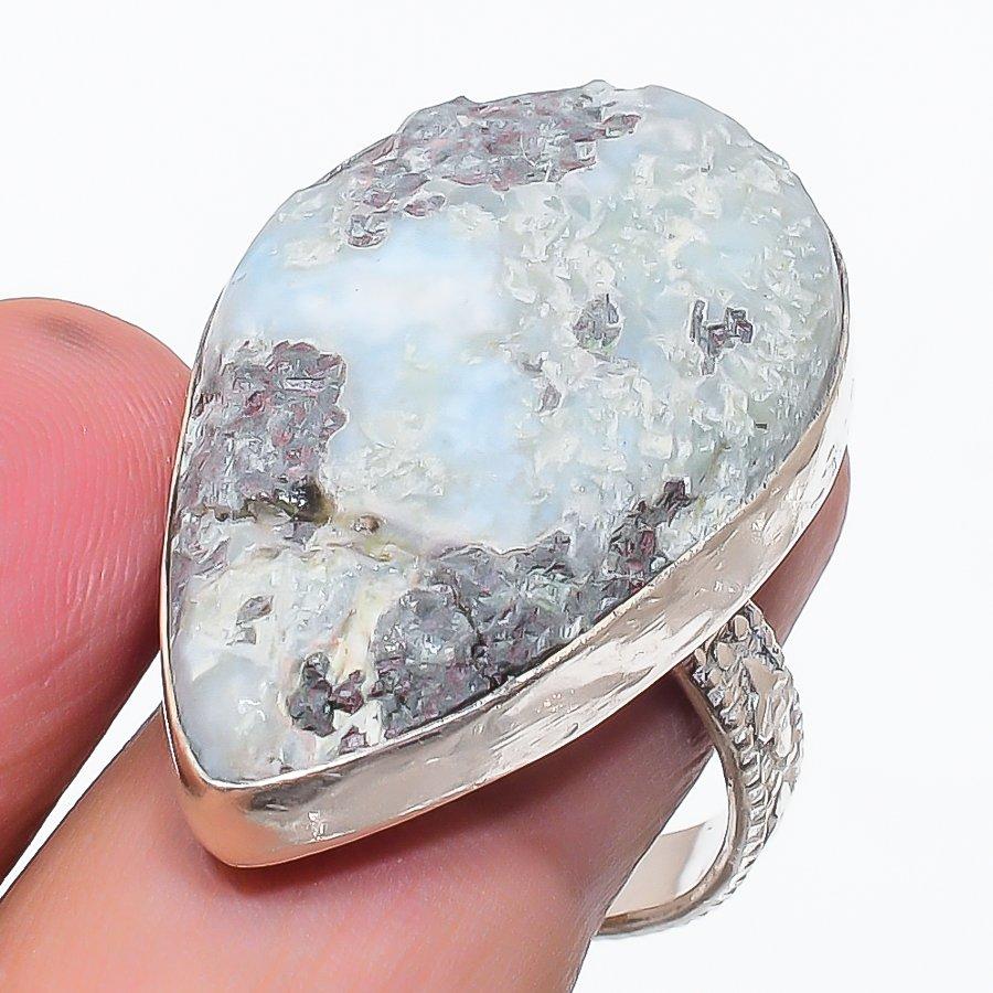 Natural Larimar Gemstone Handmade 925 Sterling Silver Jewelry Ring Size 9 Q1T28