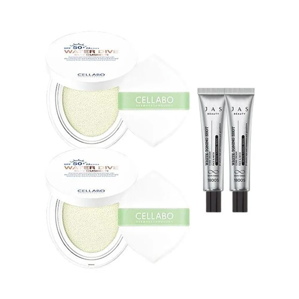 

CELLABO Водостойкий Солнечный Кушон Water Dive Сезон 2 23 г x2 + JAS Крем от Пигментных Пятен 15 мл x2