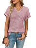 European and American Summer New Women's Clothing V-neck Short-sleeved Loose Striped Casual Pullover T-shirt
