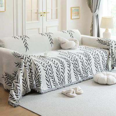 Nordic Chenille Sofa Throw Blankets Weeping Willow Printed Large Couch Blanket Leisure Beach Towel Travel Rug Tassels Linen Home