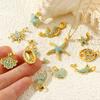 2 Pcs Blue Cubic Zirconia Ocean Charms Starfish Mermaid Conch Sun Shaped Melon Brass 18K Gold Plated Pendants For DIY Necklace