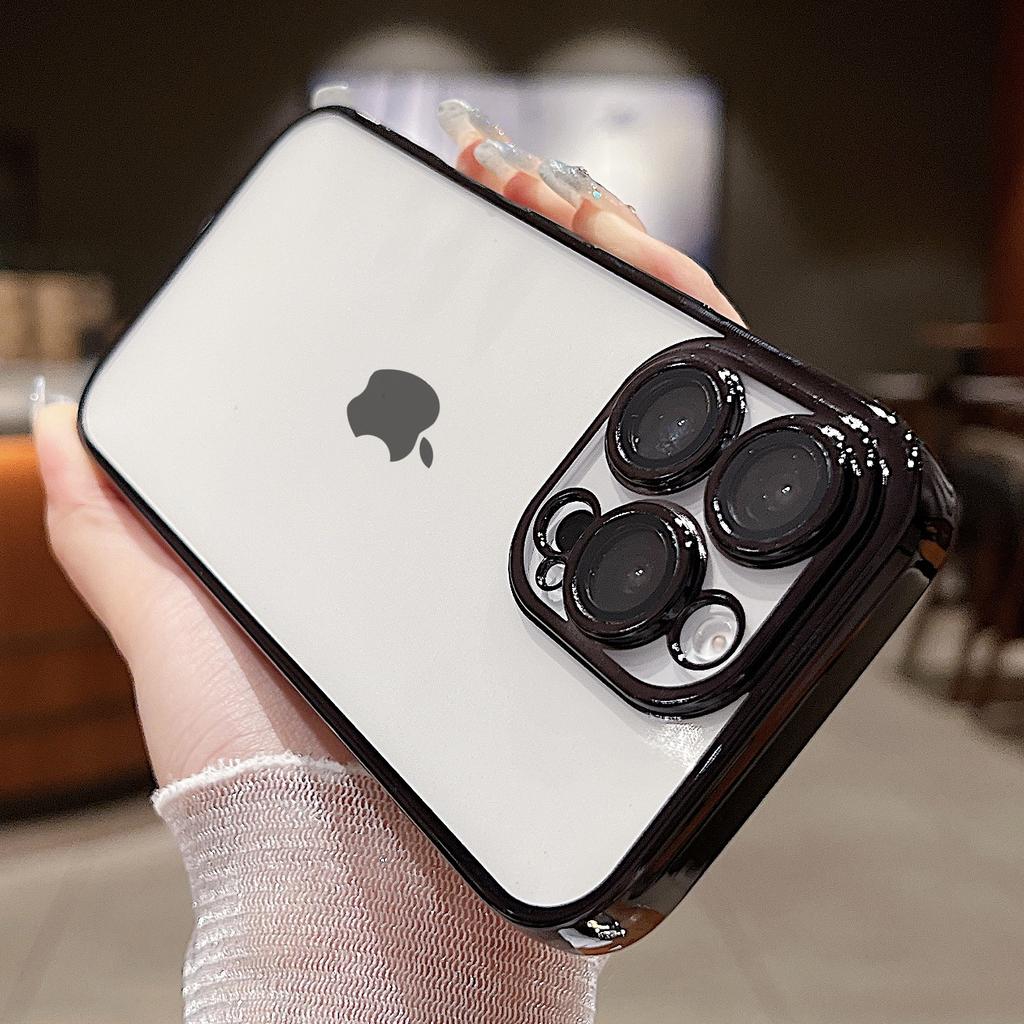 Luxury Transparent Plating Soft Phone Case for iPhone 17 Air 16 15 14 Plus 13 12 Mini 11 Pro Max Back Cover With Lens Protector