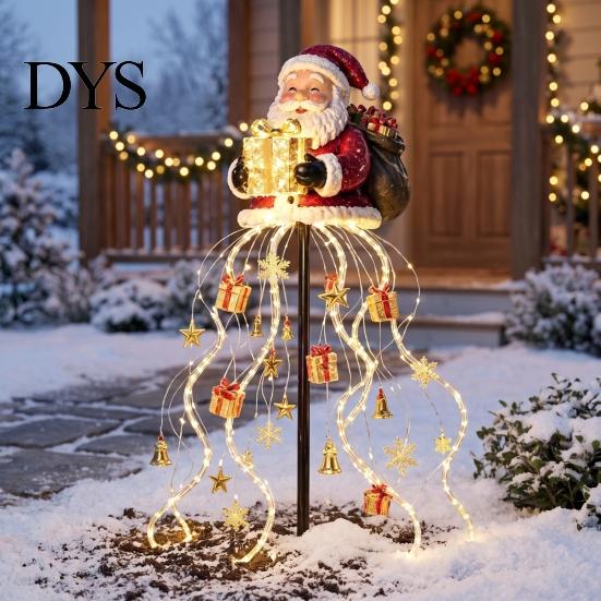 Weihnachtsmann Gartendekoration mit Lichtern, Solar-Weihnachts-Gartenlicht, LED mit Geschenkbox-Stab, Feiertags-Rasen-Stäbe für Kaskaden-Lichterkette Außen