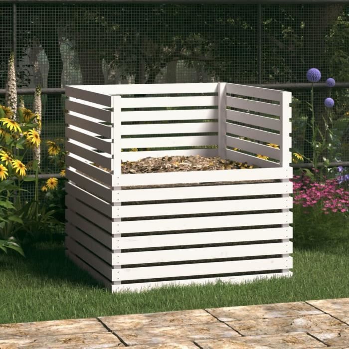 VidaXL White Compost Bin 100x100x102 Cm Solid Pine Wood 822193