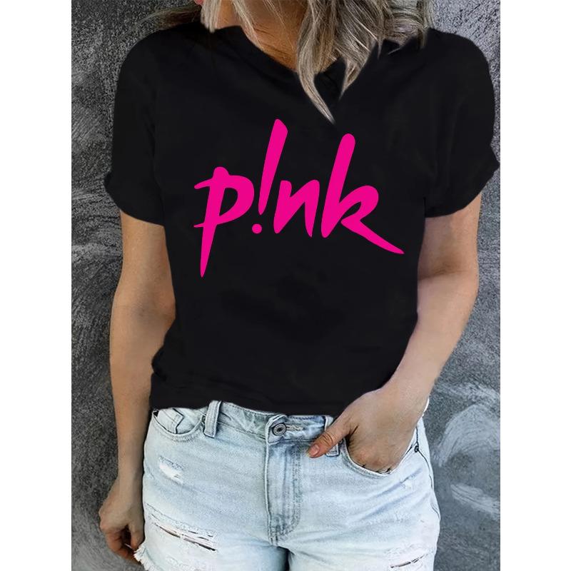 Women's Pink Creative Letter Fashion Harajuku Printed T-shirt Summer Short Sleeve Fashion Woman Clothing