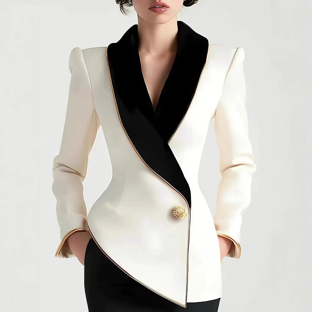 Women's Turn Down Collar Long Sleeve Slim Fit Blazer Casual Pearl Button Work Jacket