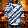 Women's Halloween Print Hooded Top, Loose Fit Casual 3/4 Sleeve Pullover Shirt
