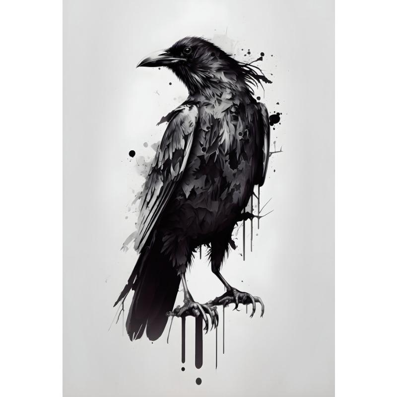 Minimalistisches Schwarz-Weiß Berg Baum Krähe Landschaft Poster Druck Leinwand Gemälde Abstrakt Wandkunst Wohnzimmer Heimdekor
