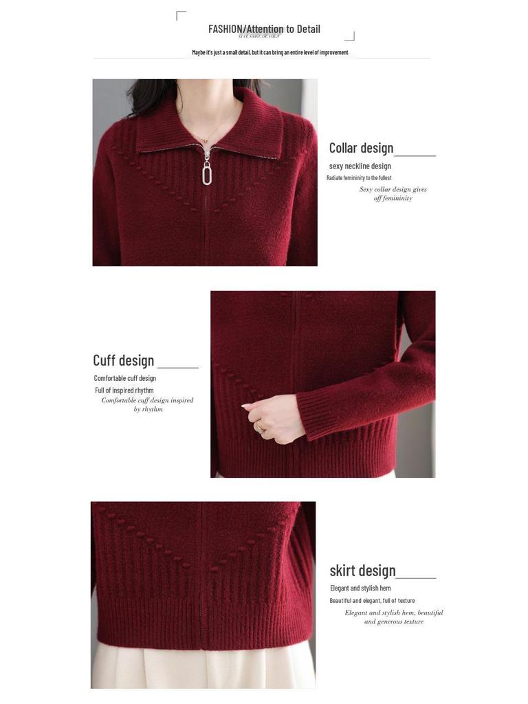 Damen Schlankmachende Mode Revers Reißverschluss Strickjacke Jacke, Kurzer Langarm Pullover Mantel für Herbst/Winter 2025