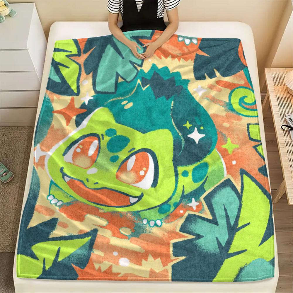 Bulbasaur Printed Pattern Flannel Blanket Warm Soft for Sofa Bed Travel Picnic.-TING