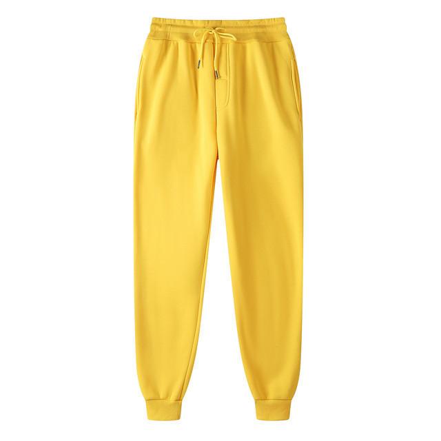 Men'S Laced Sports Casual Lined Pure Color Long Pants For Autumn And Winter