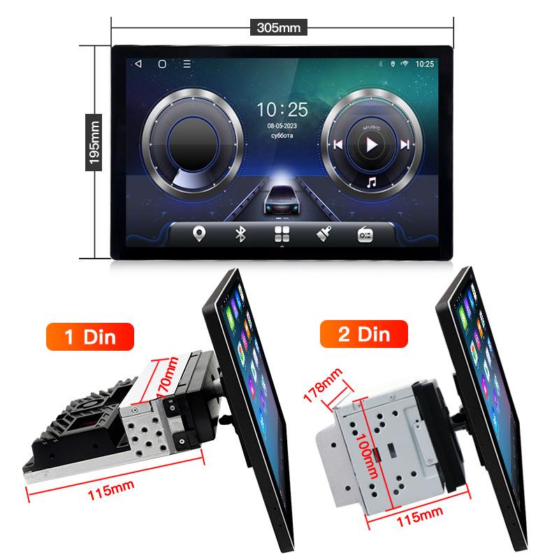 13" Rotating Single/Double Din Android Touchscreen Car Head Unit with Navigation & Backup Camera