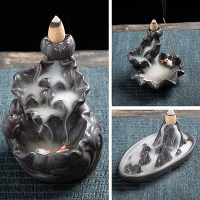 Ceramic Mountain Waterfall Smoke Backflow Incense Burner Holder Home Decoration