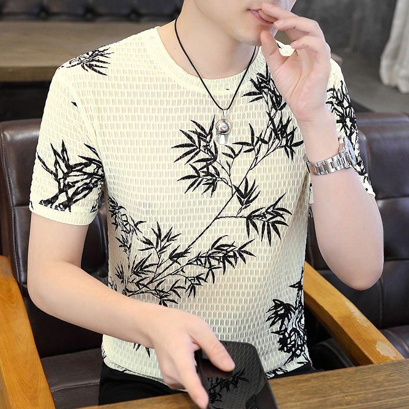 Summer Ice Silk Short-sleeved T-shirt New Casual Versatile Round Neck T-shirt for Men's Thin Style Without Trace