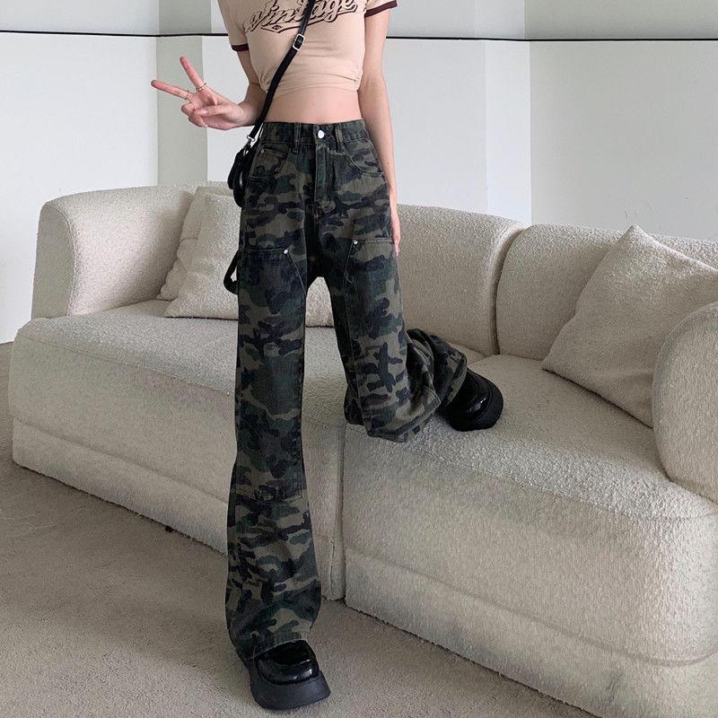 2022 Autumn Fashion Straight Baggy Pants Casual Trousers High Street Camouflage Jeans Woman High Waist Cargo Pants Straight Jean