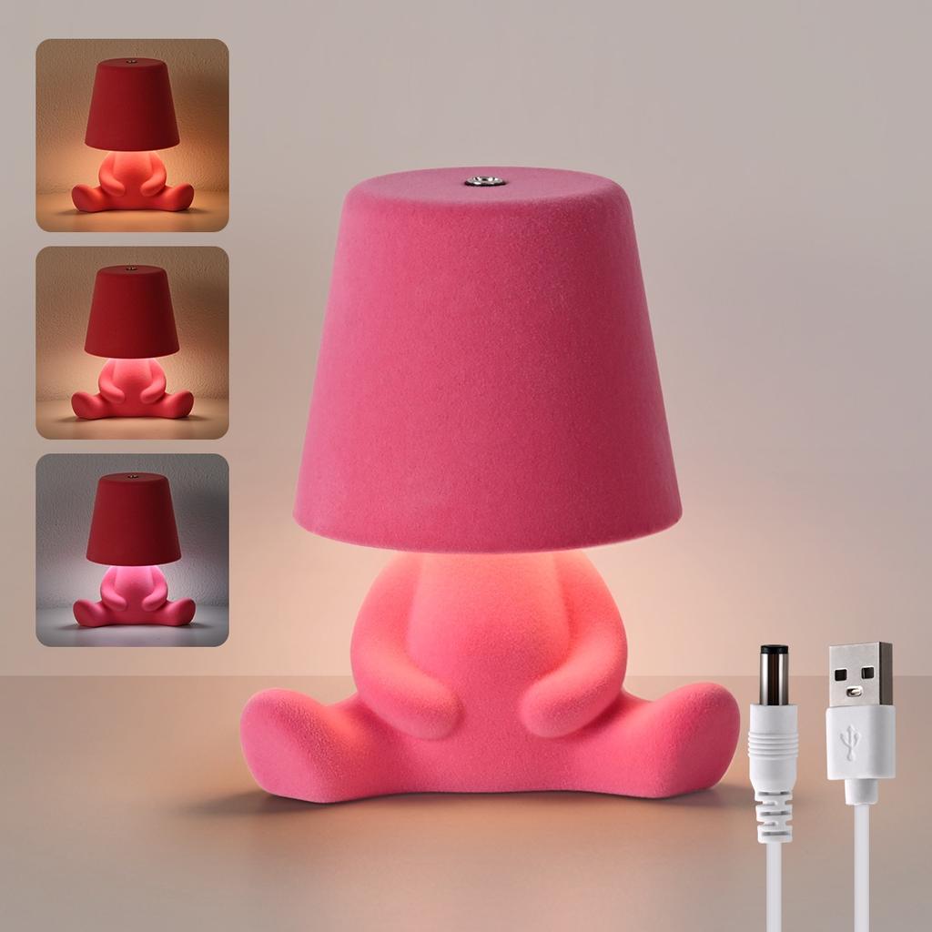 Cute Cartoon Plush Doll Desk Lamp Adjustable 3Color Touch Switch,Portable Rechargeable 1200mAh Battery,Adorable Animal Design for Bedroom Living Room