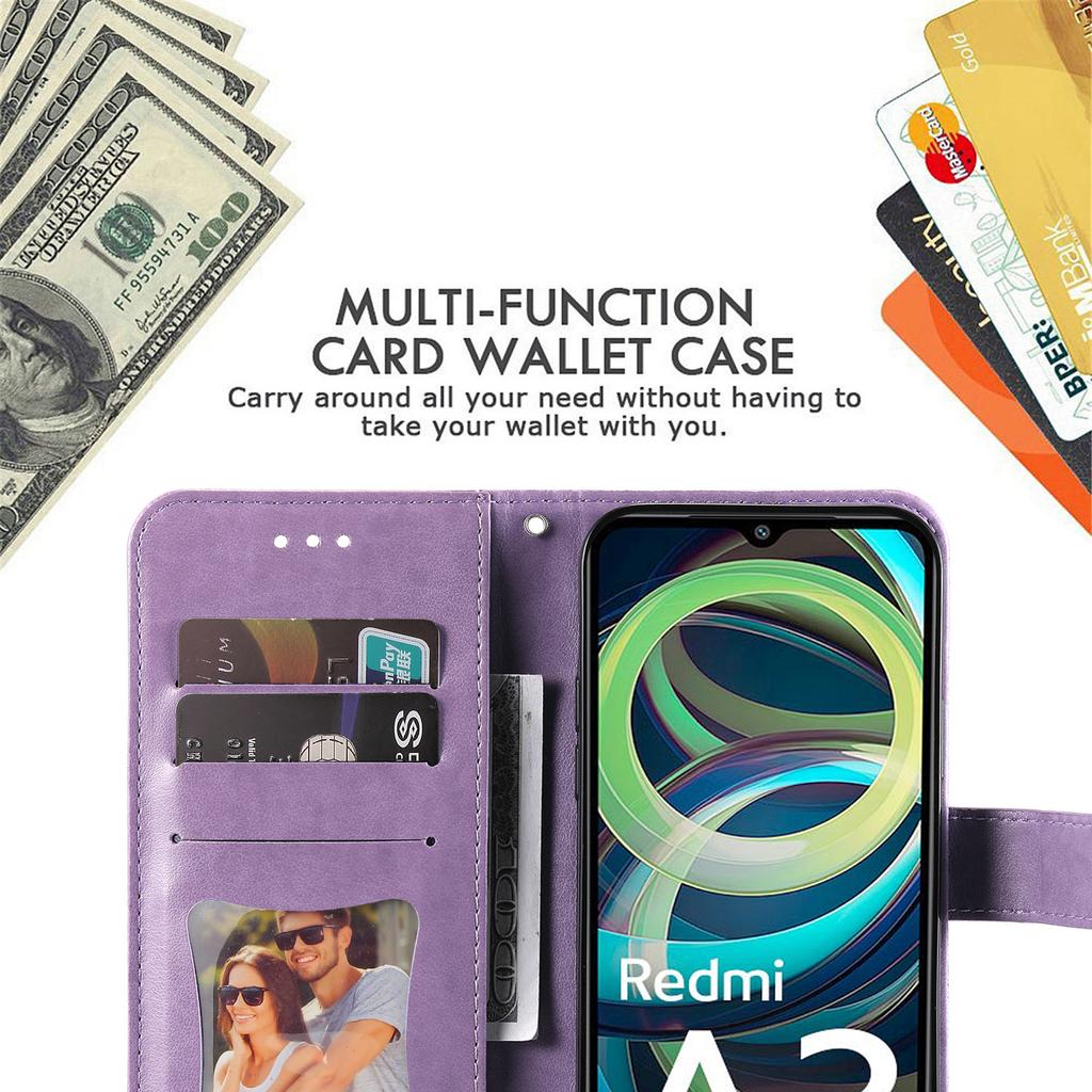 For Xiaomi Redmi A3 4G/Poco C61 4G Case Floral Pattern PU Leather Wallet Stand Phone Cover