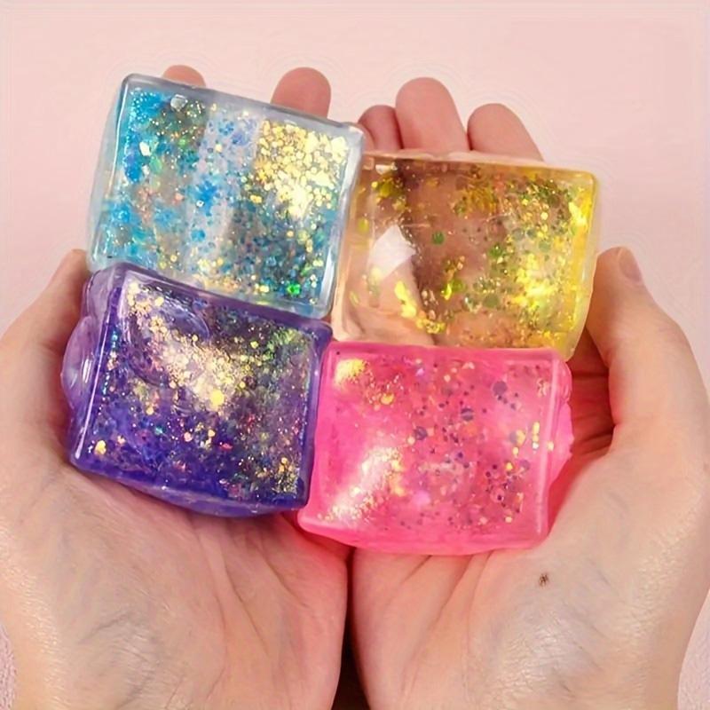 4 Kleuren Glitter IJsblokjes Anti-Stress Fidget Speelgoed Leuk Knijpballetje Angstverlichting Langzame Terugslag Sensorisch Squishy Speelgoed Voor Kinderen
