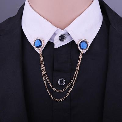 Broche Geométrico Coreano con Piedra Negra y Cadena con Borla para Solapa de Traje de Hombre