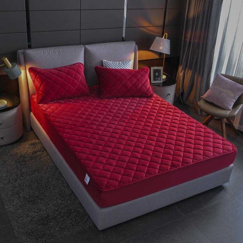 Pokrowiec na materac pikowany flanelą, jednolity kolor, ciepły, miękki, dopasowany, prześcieradło, gruby, aksamitny podkład, pokrowiec ochronny, nie zawiera poszewki na poduszkę